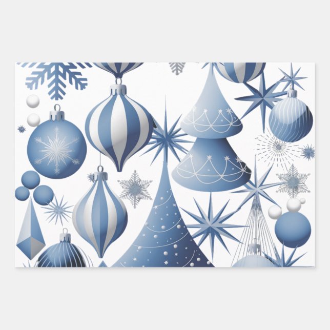 Blue And White Christmas Pattern  Wrapping Paper Sheet (Front)