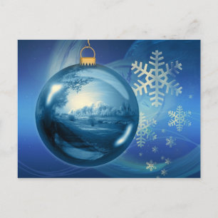 Blue and White Christmas Snowflake Ornament Holiday Postcard