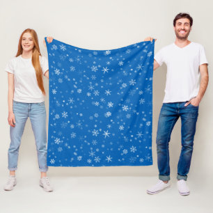 Blue and White Christmas Snowflake Pattern Fleece Blanket