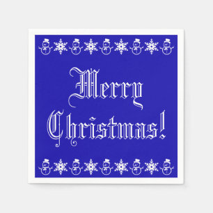 Blue and White Christmas Snowman Snowflakes Napkin