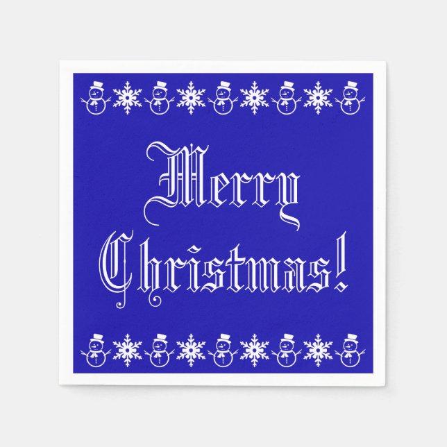 Blue and White Christmas Snowman Snowflakes Napkin (Front)