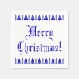 Blue and White Christmas Tree Custom Text Modern Napkin