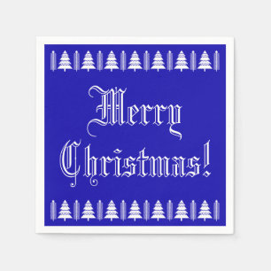 Blue and White Christmas Tree Custom Text Modern Napkin