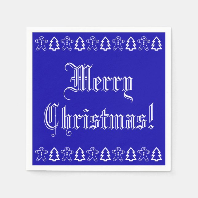 Blue and White Christmas Tree Gingerbread Man Cute Napkin (Front)