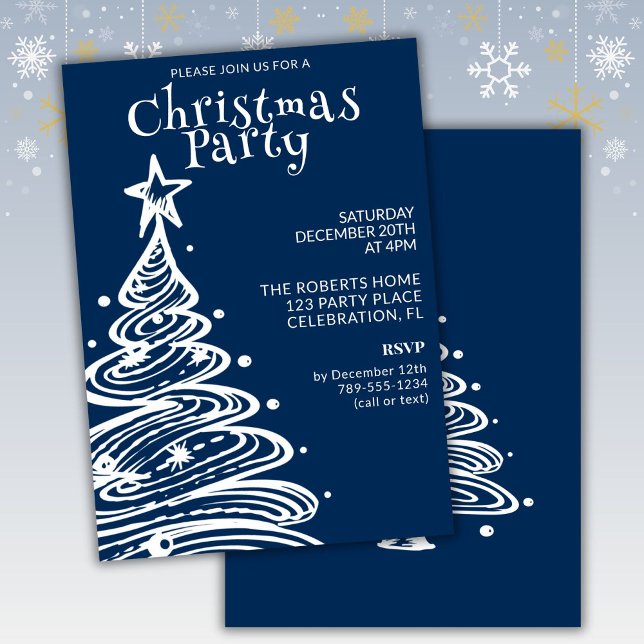 Blue and White Christmas Tree Party Invitation (Creator Uploaded)