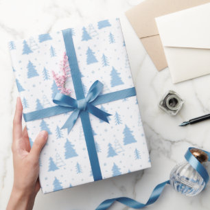 Blue and White Christmas Tree Pattern Wrapping Paper