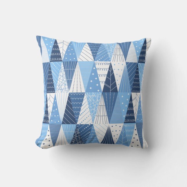Blue and White Christmas Trees Cushion (Front)