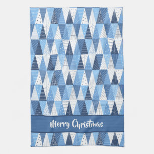 Blue and White Christmas Trees Tea Towel