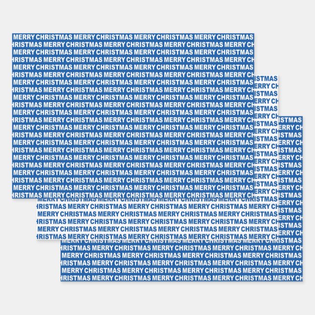 Blue and White Christmas Typography Wrapping Paper Sheet (Set)