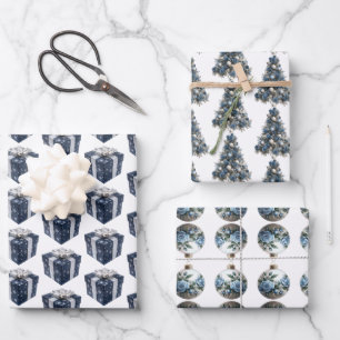  Blue and White Christmas Wrapping Paper Sheets
