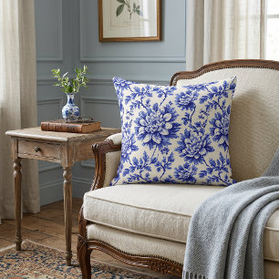 Blue and White Chrysanthemum French Country Decor Cushion
