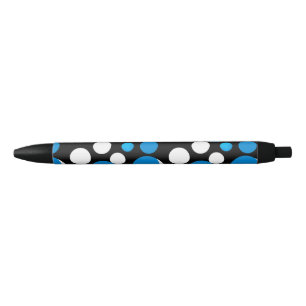 Blue and White Circles Pattern Black Ink Pen