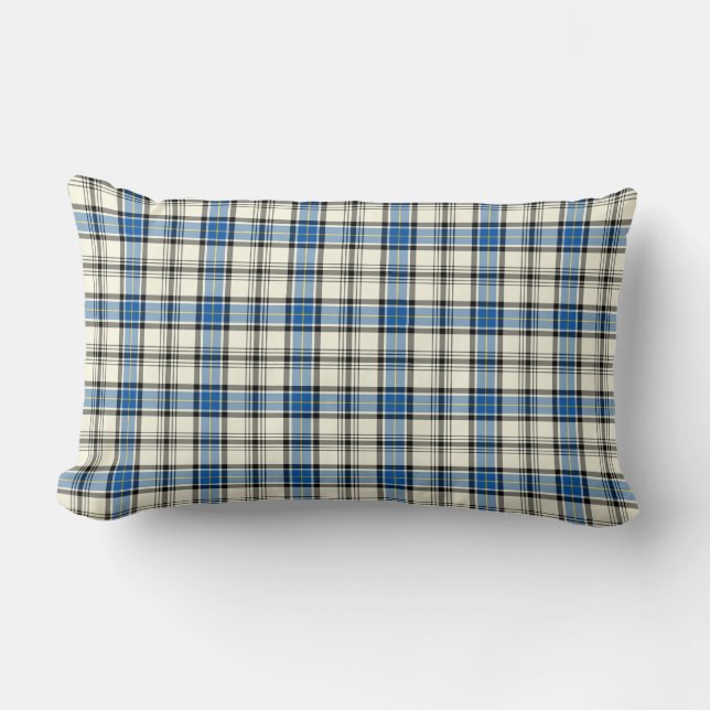 Blue and White Clan Hannay Scottish Plaid Lumbar Cushion (Front)