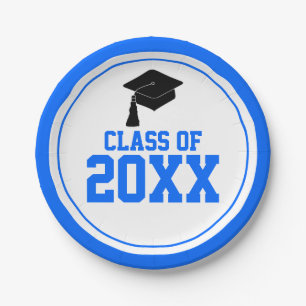 Blue and White Class Year Graduation Party Paper Plate