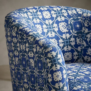 Blue and White Classic Elegant Damask Pattern  Fabric