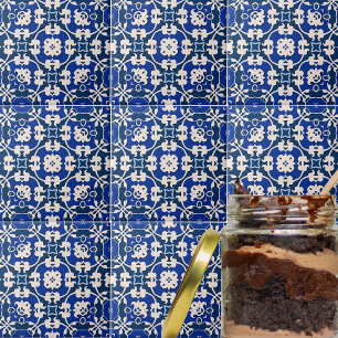 Blue and White Classic Elegant Damask Pattern Tile