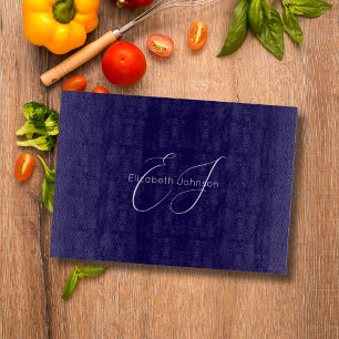 blue and white classic minimalist name customised cutting board