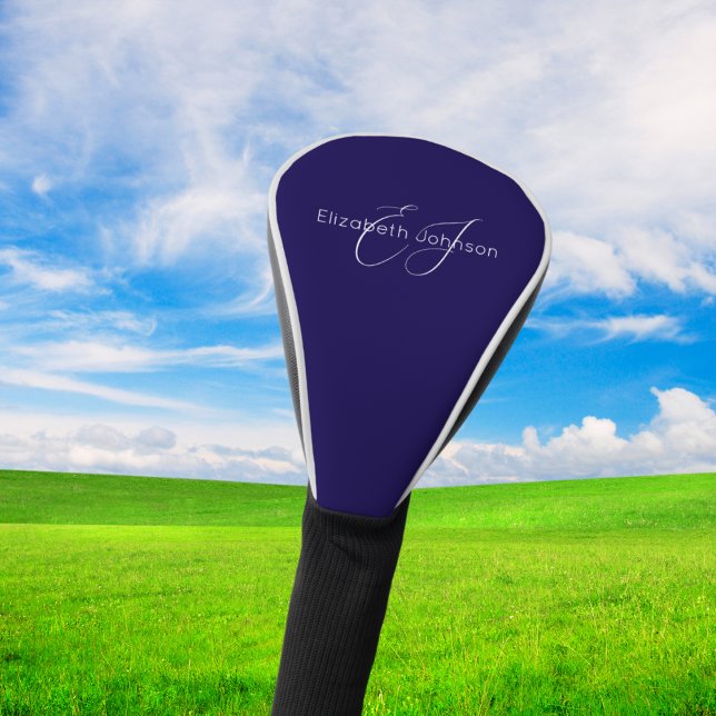 blue and white classic minimalist name customised golf head cover (Creator Uploaded)