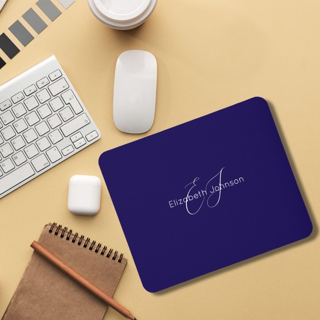 blue and white classic minimalist name customised mouse pad (Creator Uploaded)