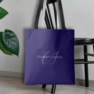 blue and white classic minimalist name customised tote bag