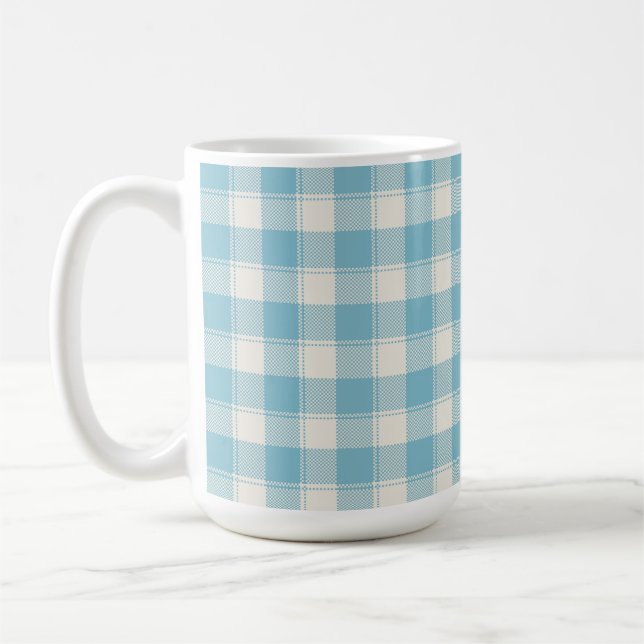 Blue and White Classic Plaid Gingham Pattern Coffee Mug (Left)