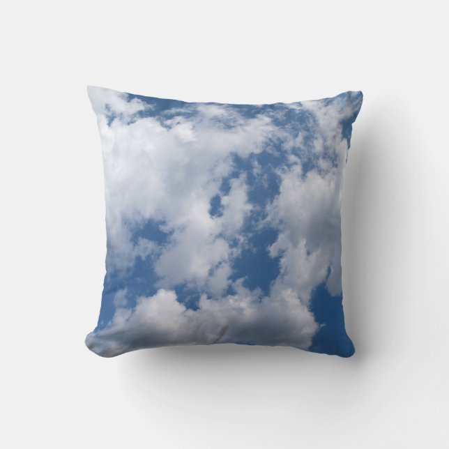 Blue and White Cloudy Sky Pillow (Front)