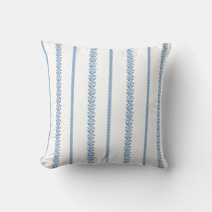 Blue and White Coastal Botanical Stripes  Cushion