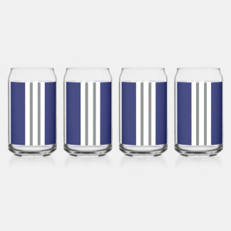 Blue and White Coastal Stripes Can Glass