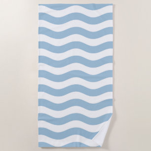 Blue and White Coastal Wave Pattern Beach Towel