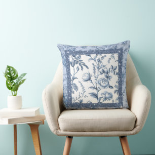 Blue and white colour with delicate floral pattern cushion