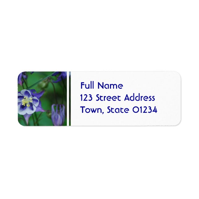 Blue and White Columbine Flower Mailing Label (Front)