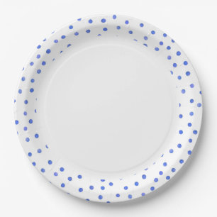 Blue and White Confetti Dots Pattern Paper Plate