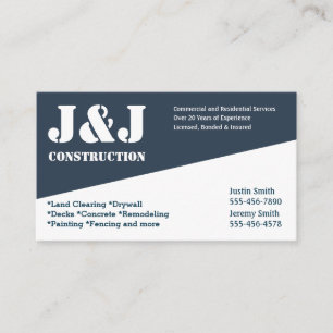 Blue and White Construction  Business Card