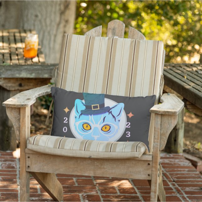 Blue and White Cool Cat Lumbar Pillow  (Chair)