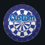 Blue and White Cool Personalised Text Dartboard<br><div class="desc">Personalise with your custom text!  Blue and White Coloured Dart Board Game Including 6 Brass Darts</div>
