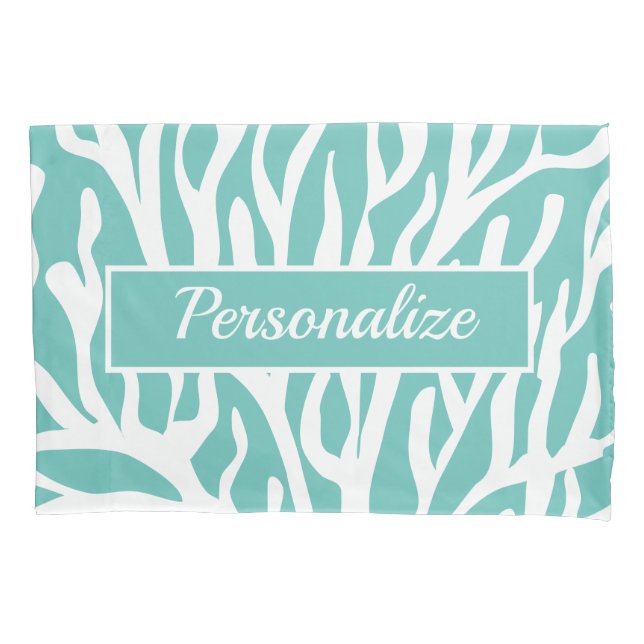 Blue and white coral reef print bedroom pillowcase (Front)