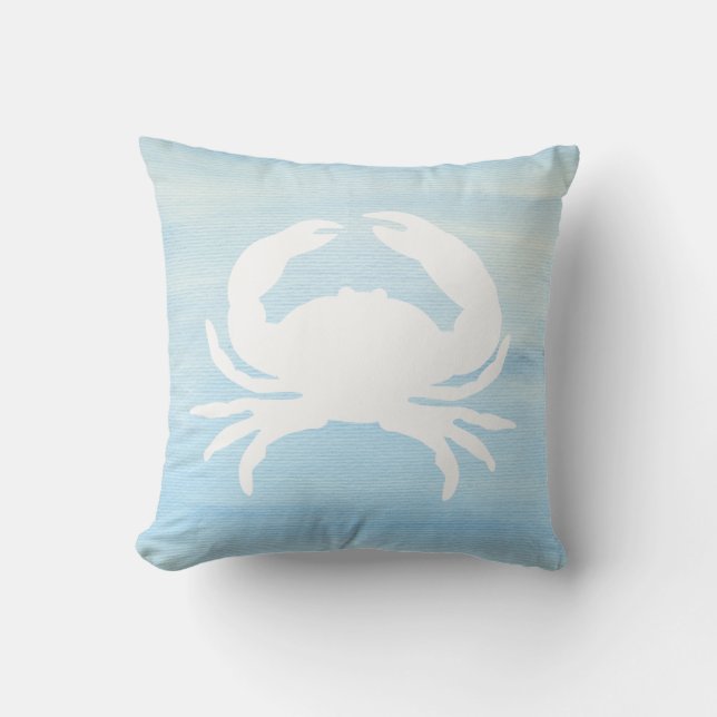 Blue and White Crab Beach Pillow (Front)