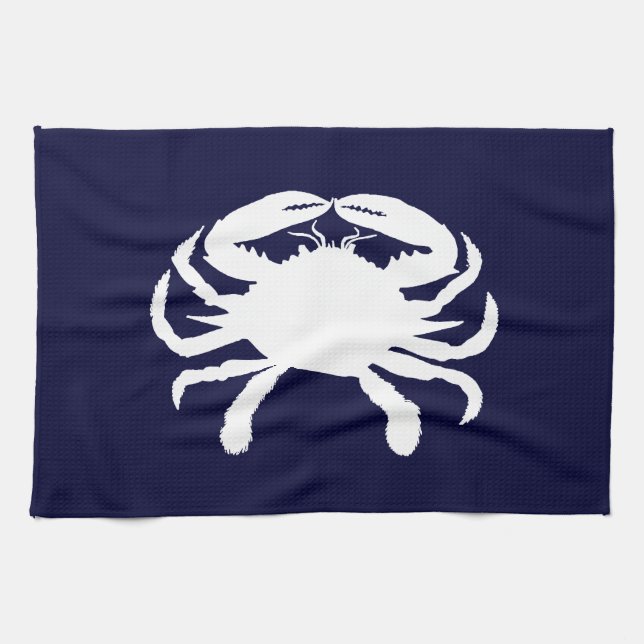 Blue and White Crab Shape Tea Towel (Horizontal)