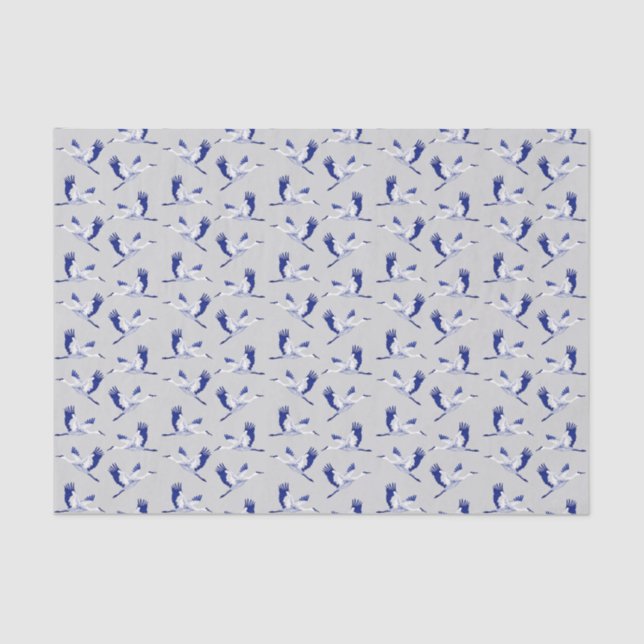 Blue and white cranes tissue paper (Front)