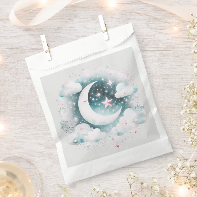 Blue and White Crescent Moon Celestial Boho Modern Favour Bags (Clipped)