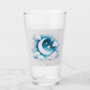 Blue and White Crescent Moon Celestial Boho Modern Glass