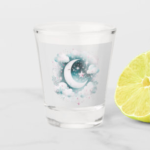 Blue and White Crescent Moon Celestial Boho Modern Shot Glass