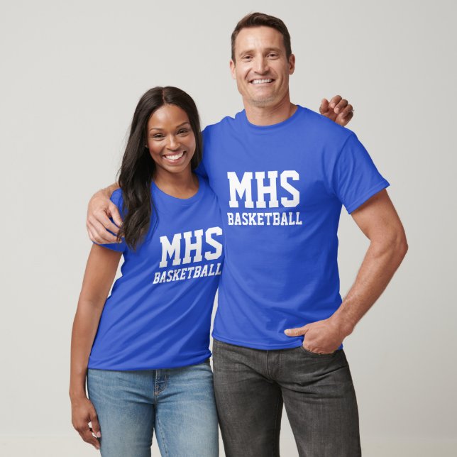 Blue and White Custom Basketball Team Spirit T-Shirt (Unisex)