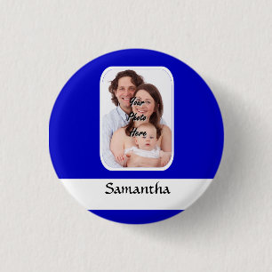 Blue and white custom photo 3 cm round badge
