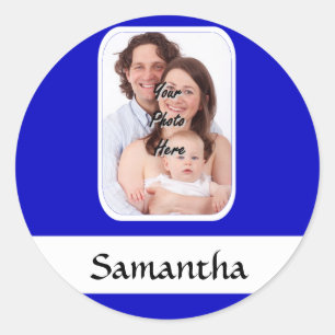 Blue and white custom photo classic round sticker