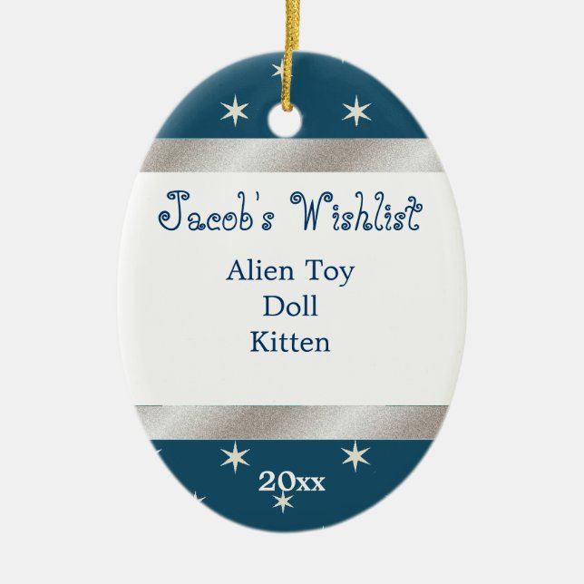 Blue and White Custom Wishlist Ornament (Front)