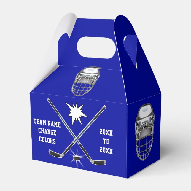 Blue and White, Customisable, Hockey Goodie Bags,  Favour Box (Front Side)