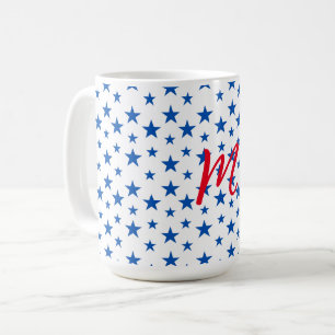 Blue And White Customisable Star Pattern Coffee Mug