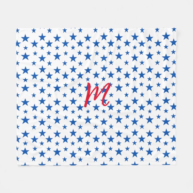 Blue And White Customisable Star Pattern Fleece Blanket (Front (Horizontal))