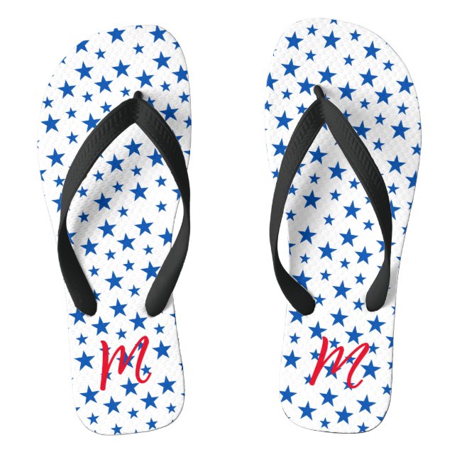 Blue And White Customisable Star Pattern Jandals (Footbed)